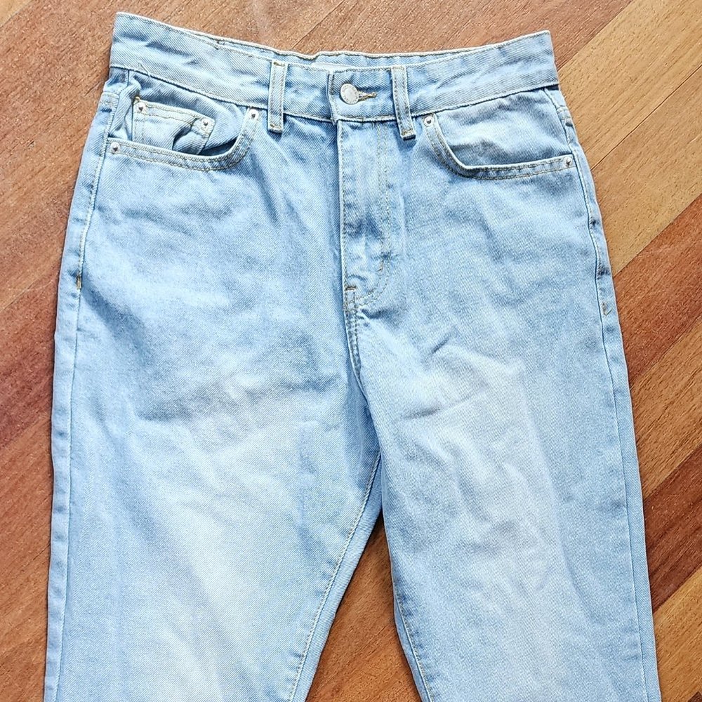 Nasty Gal Super Pale Wash Daya Straight Stretch Leg Jeans Size Petite 2 View 2